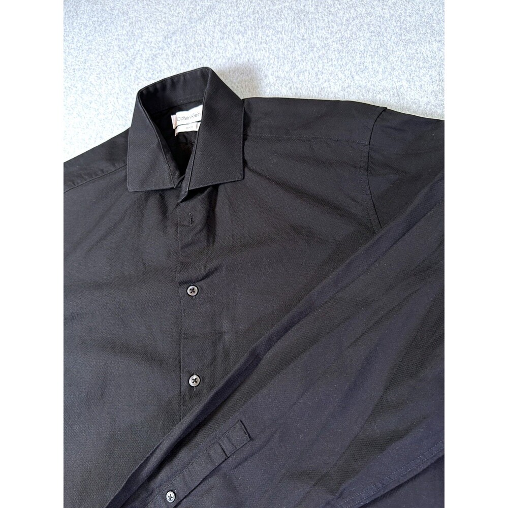 Calvin Klein Men's Black Slim Fit Dress Shirt Size M 15 1/2 34/35 Long Sleeve